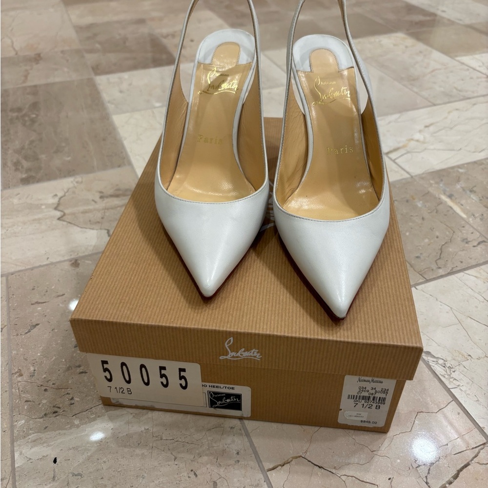 Christian Louboutin Kate 85 White Slingback Heels